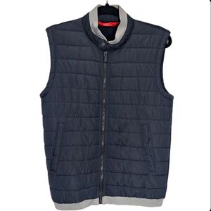 Zara Men’s Vest Jacket Blue Quilted Sleeveless Full Zip Pockets Size Medium